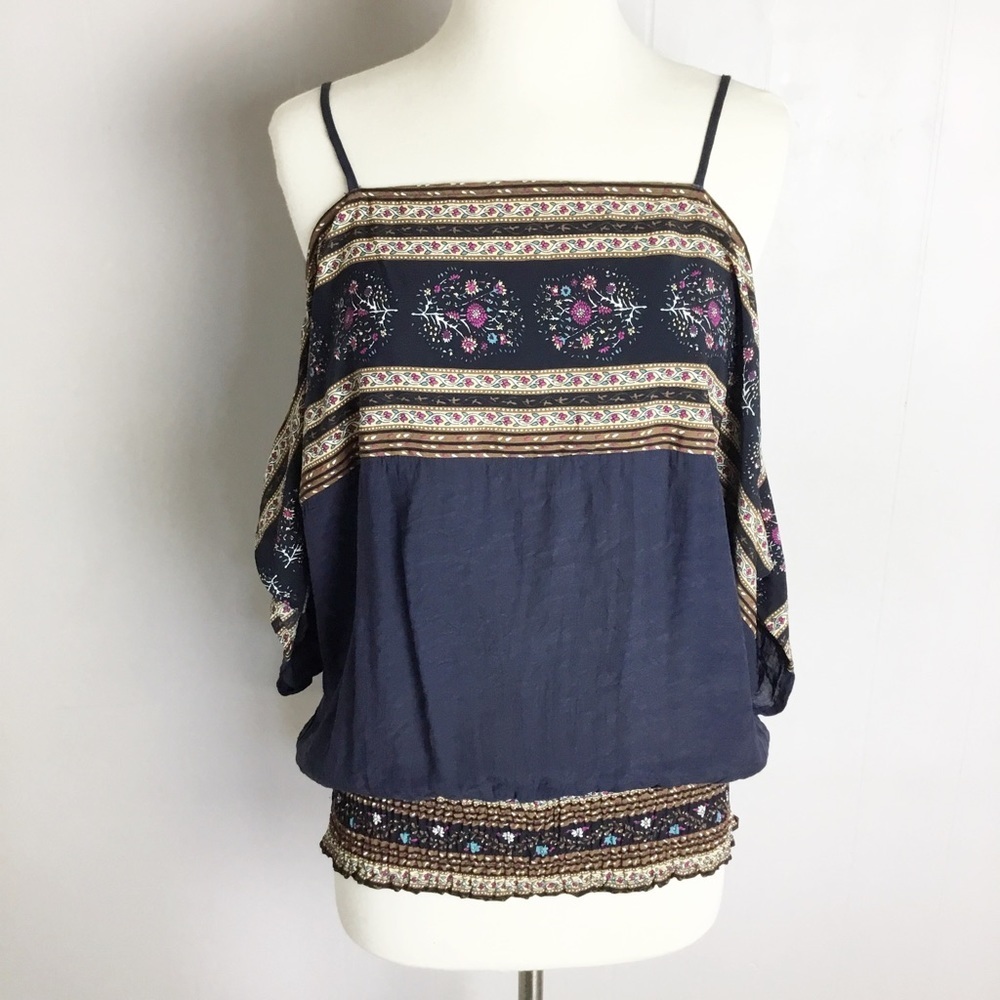 Umgee Boho Off the Shoulder Top Size Medium Blue Woman’s